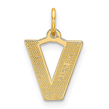 14k Yellow Gold Satin Diamond-cut Letter V Initial Charm Pendant