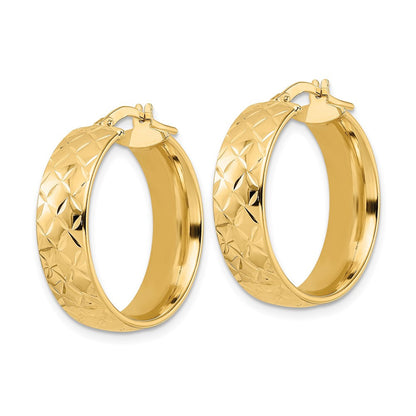 14k Yellow Gold Polished Textured Hoop Earrings