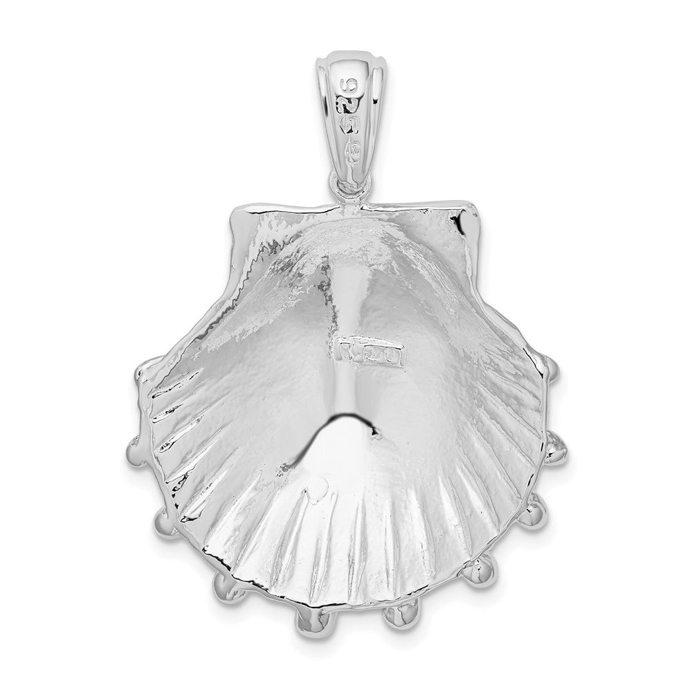 Sterling Silver Rhodium-Plated Polished and Textured Lions Paw Shell Pendant