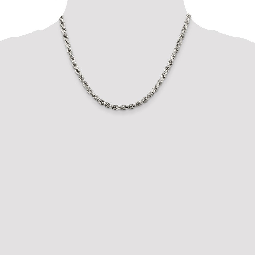 Sterling Silver 4.6mm Diamond-cut Rope Chain Necklace 18"