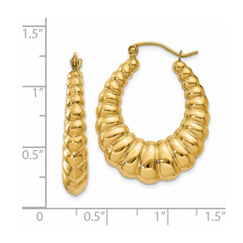 14k Yellow Gold Polished Scalloped Hoop Earrings