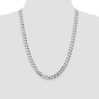 Sterling Silver 8.5mm Beveled Curb Chain Necklace 24"