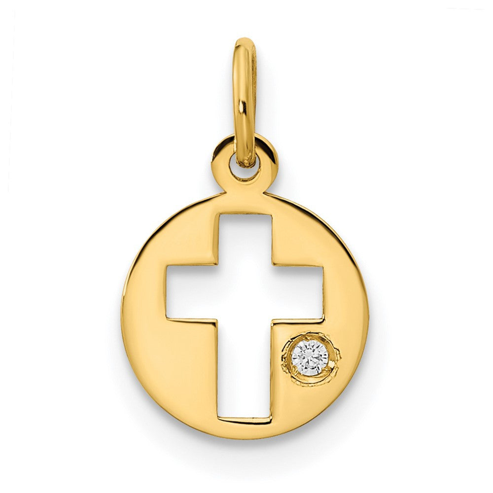14k Yellow Gold Polished CZ Circle Cross Pendant