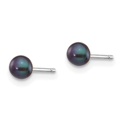 14k White Gold 3-4mm Black Button Freshwater Cultured Pearl Stud Earrings