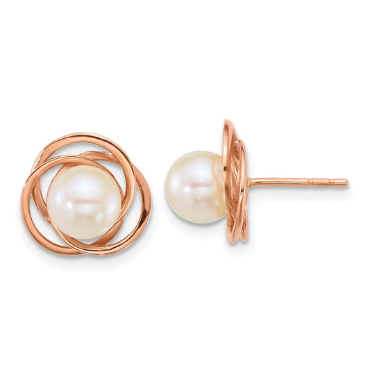 14k Rose Gold South Sea Saltwater Cultured Pearl Love Knot Stud Earrings