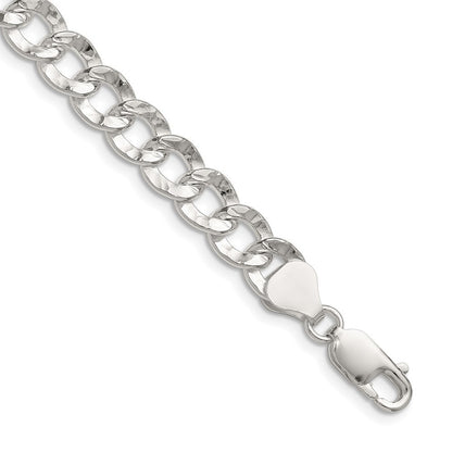 Sterling Silver 7.6mm Hammered Curb Chain Necklace 22"