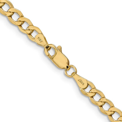 14k Yellow Gold 4.3mm Semi-Solid Curb with Lobster Clasp Chain Necklace 18"