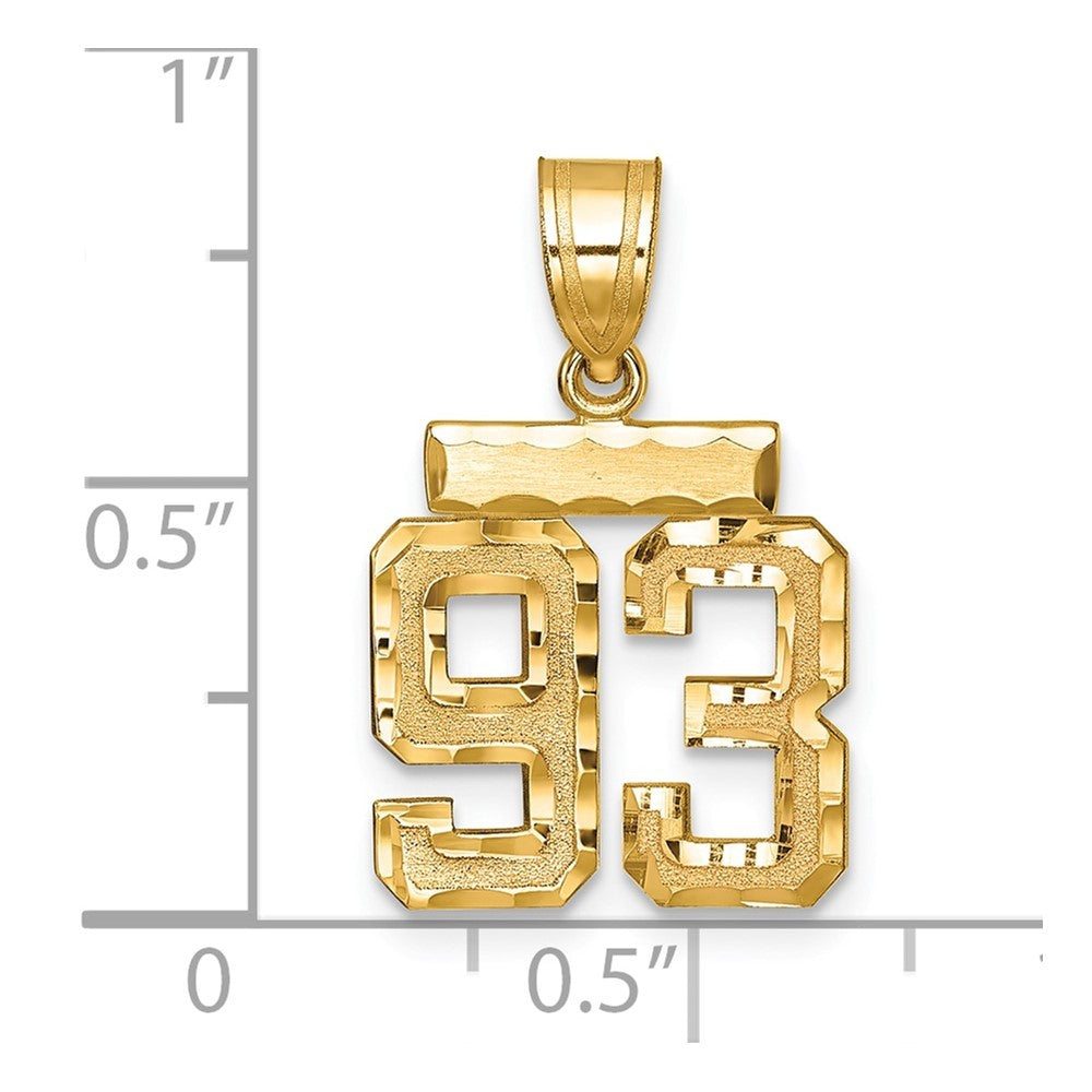 14k Yellow Gold Small Brushed Diamond-cut Number 93 Charm Pendant