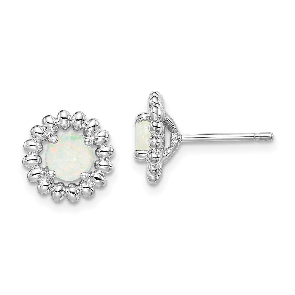 Sterling Silver Rhod-plat Milky Opal Button Stud Earrings
