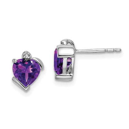 14k White Gold Amethyst and Diamond Heart Stud Earrings