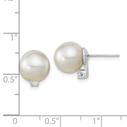 14k White Gold 10mm South Sea Saltwater Cultured Pearl and Diamond Stud Earrings