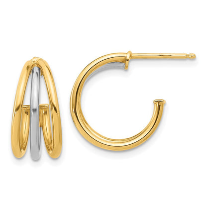 14K Two-tone Polished Multi Row Hoop Earrings