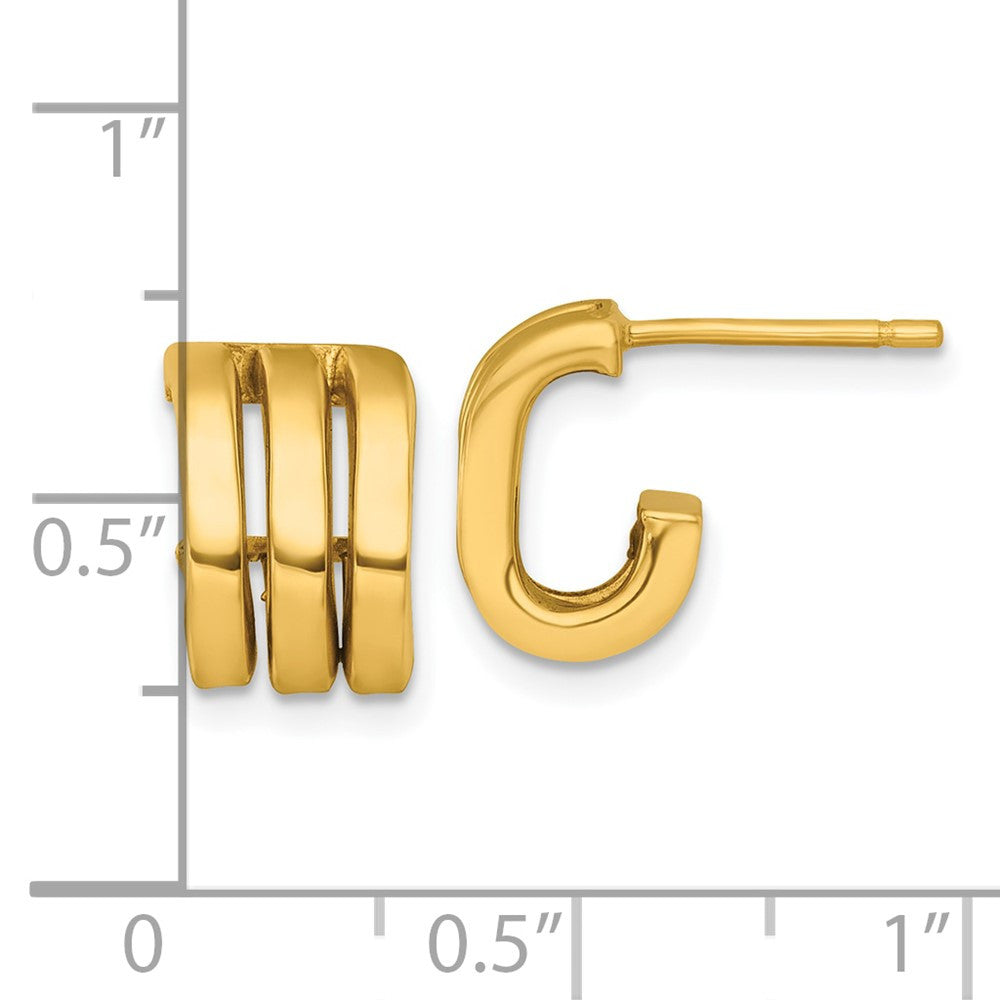 14k Yellow Gold Polished 3 Oval Rings J-Hoop Earrings