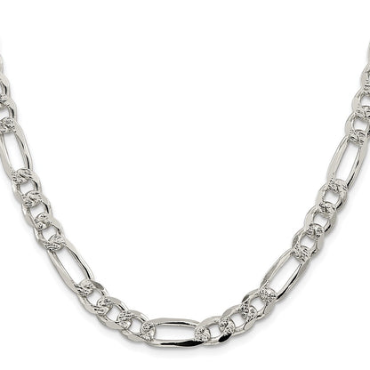 Sterling Silver Rhodium-plated 8mm Pav� Flat Figaro Chain Necklace 24"