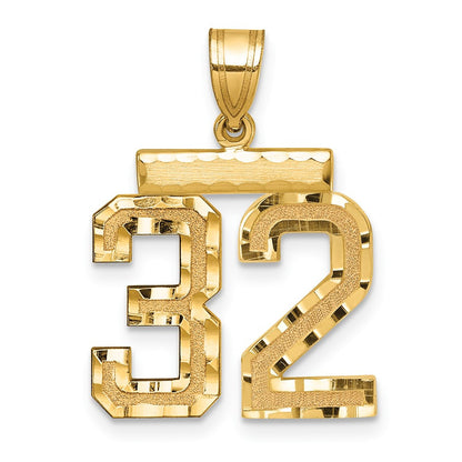 14k Yellow Gold Medium Diamond-cut Number 32 Charm Pendant