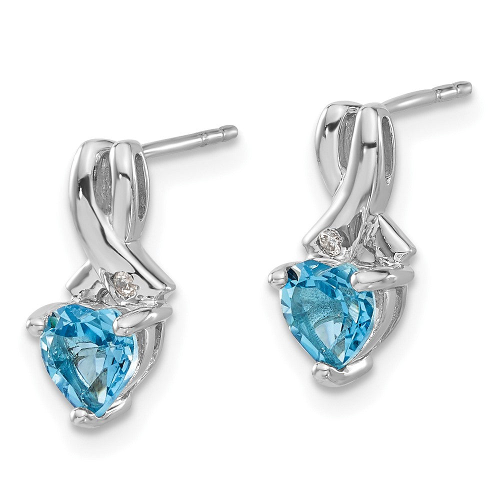 Sterling Silver Rhodium-plated Blue Topaz and Diamond Dangle Earrings