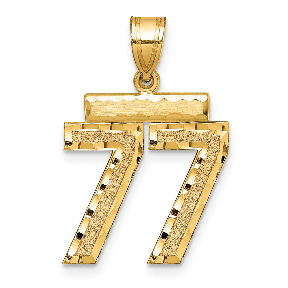 14k Yellow Gold Medium Diamond-cut Number 77 Charm Pendant