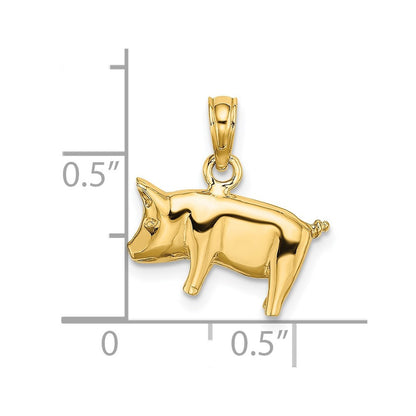 14k Yellow Gold 3-D Polished Pig with Curly Tail Charm Pendant