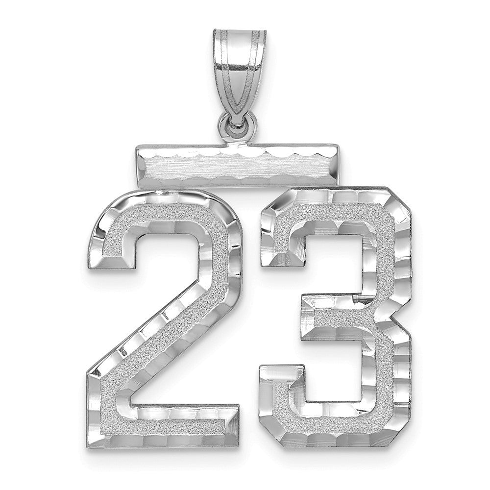 14k White Gold Large Brushed Diamond-cut Number 23 Charm Pendant