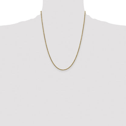 14k Yellow Gold 2.25mm Semi Solid Diamond-cut Rope Chain Necklace 22"