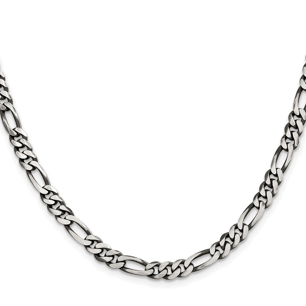 Sterling Silver Antiqued 5.5mm Figaro Chain Necklace 22"