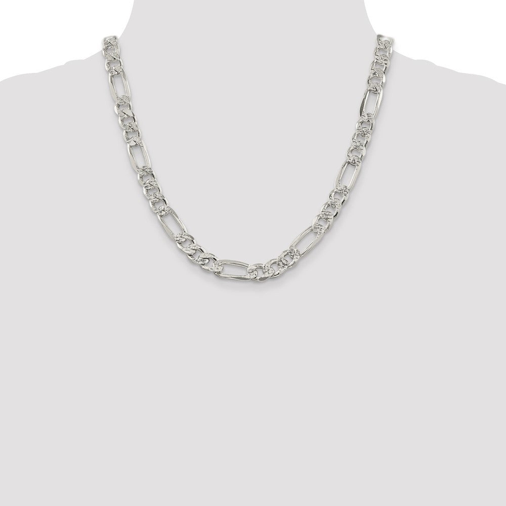 Sterling Silver 9.5mm Pav� Flat Figaro Chain Necklace 20"