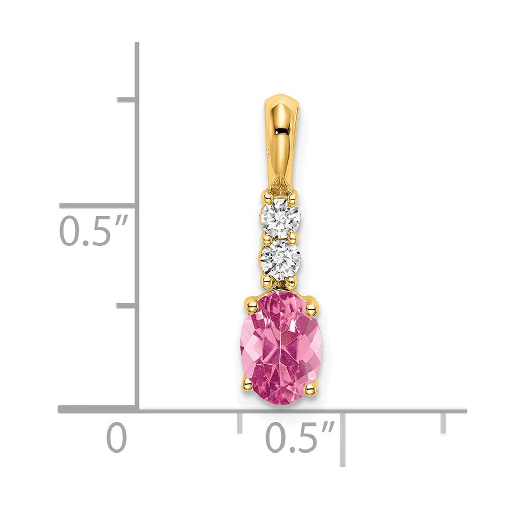 14k Yellow Gold Oval Pink Tourmaline and Diamond Pendant