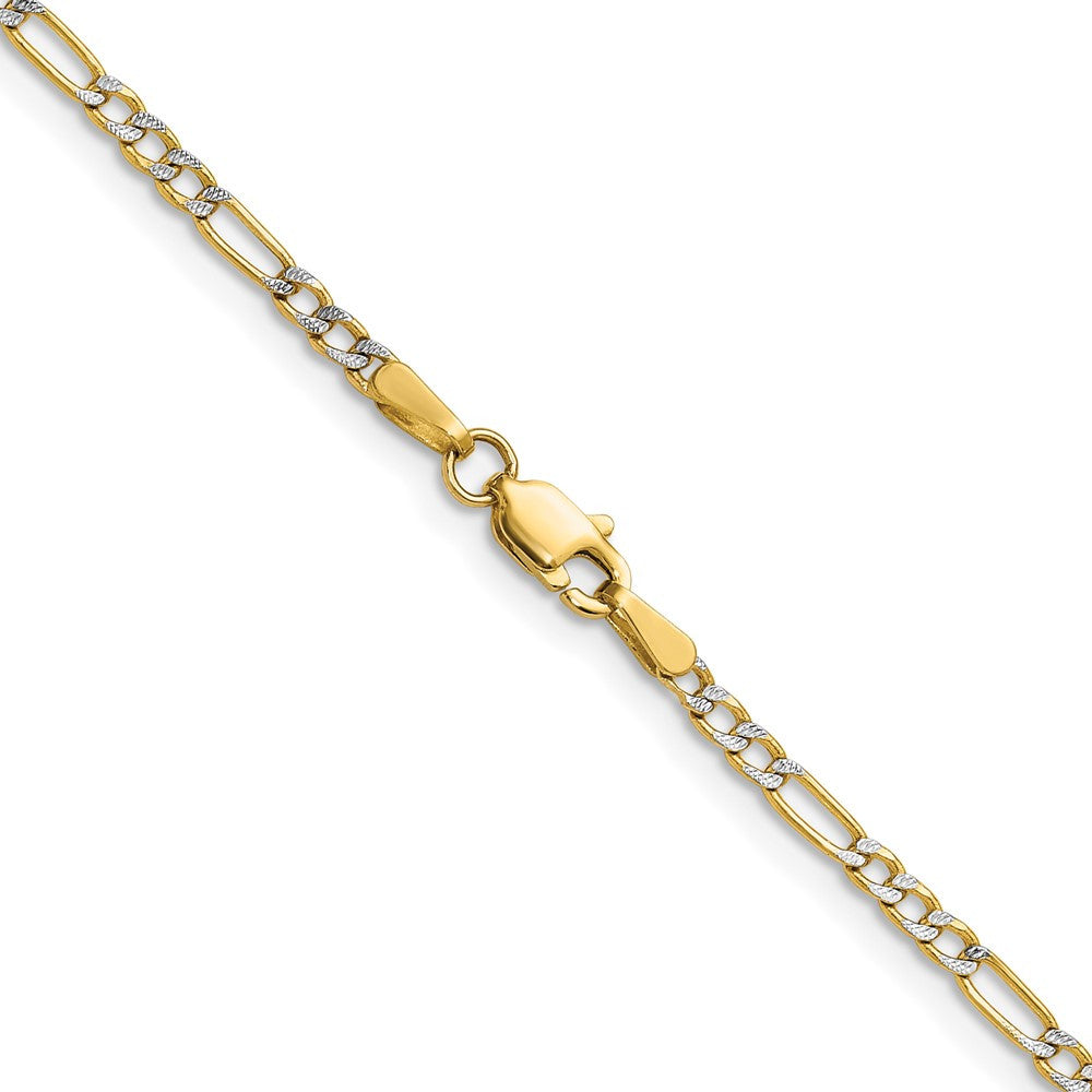 14k Yellow Gold 2.3mm Semi-solid with Rhodium Pav� Figaro Chain Necklace 24"