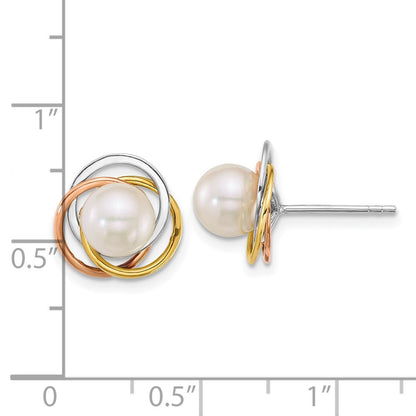 14k Tri-color Gold South Sea Saltwater Cultured Pearl Love Knot Stud Earrings