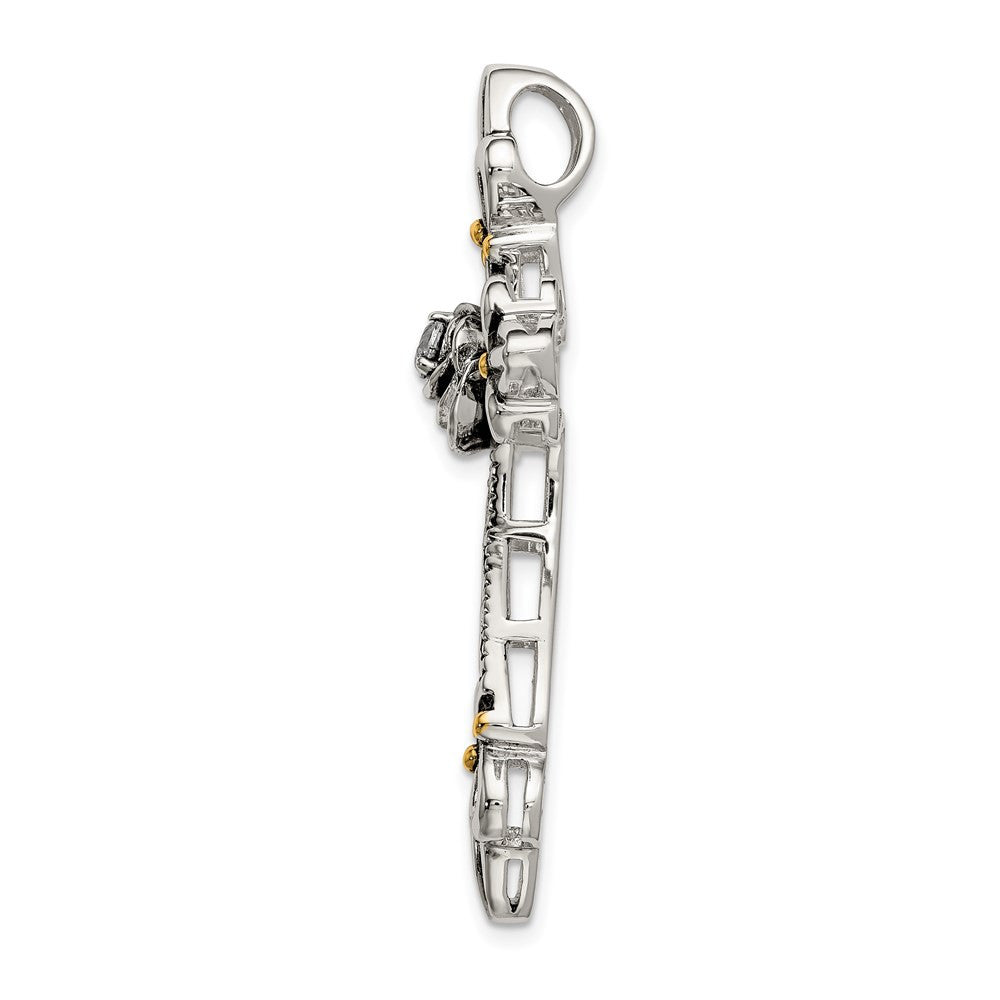 Sterling Silver Gold-plated CZ Antiqued Cross Slide