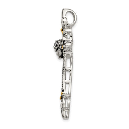 Sterling Silver Gold-plated CZ Antiqued Cross Slide