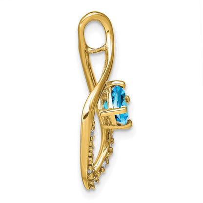 14k Yellow Gold Blue Topaz and Diamond Pendant