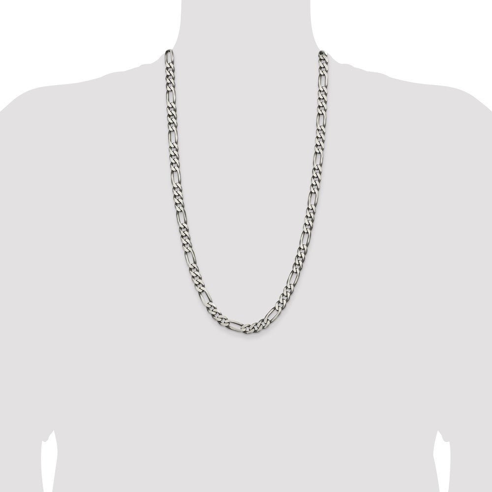 Sterling Silver Antiqued 7.75mm Figaro Chain Necklace 28"