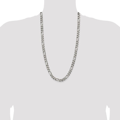 Sterling Silver Antiqued 7.75mm Figaro Chain Necklace 28"