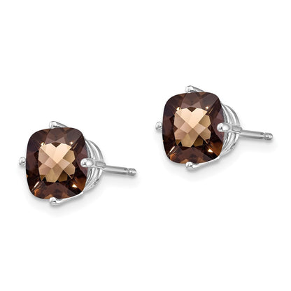 14K White 7mm Cushion Smoky Quartz Earring