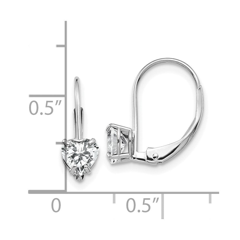 14k White Gold 5mm Heart Cubic Zirconia Leverback Drop & Dangle Earrings