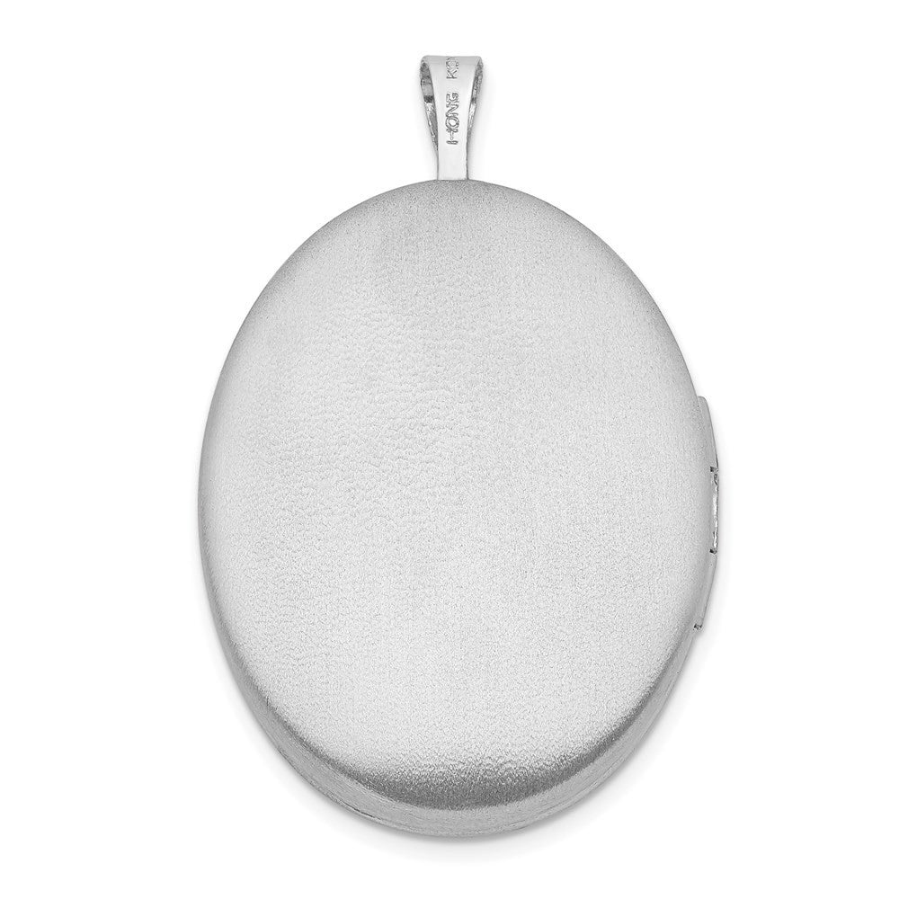 Sterling Silver Rhodium-plated 26mm Leaf Border Oval Locket Pendant