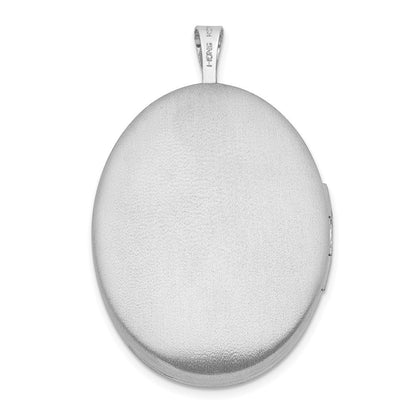 Sterling Silver Rhodium-plated 26mm Leaf Border Oval Locket Pendant