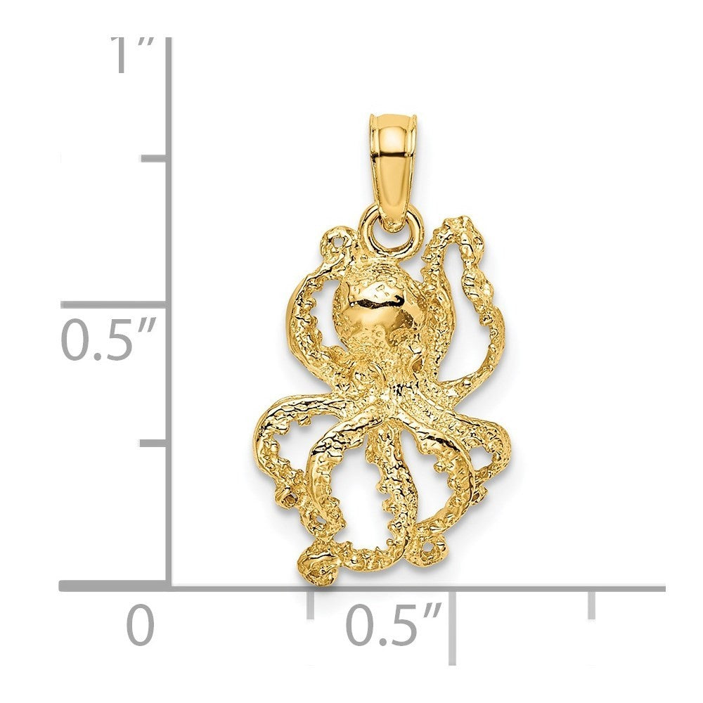 14k Yellow Gold Textured Octopus Charm Pendant