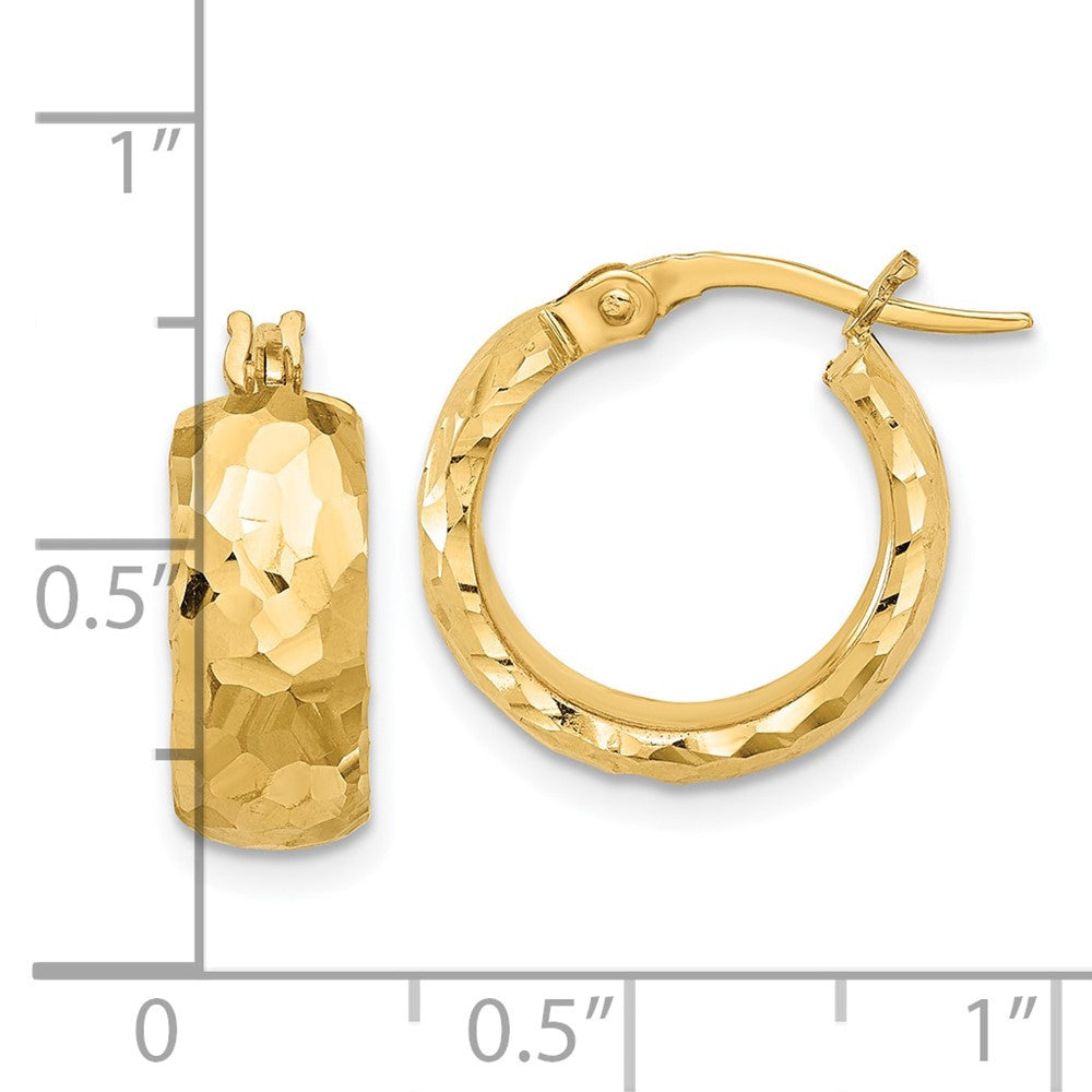 14k Yellow Gold Polished and Diamond Cut 6mm Hoop Earrings