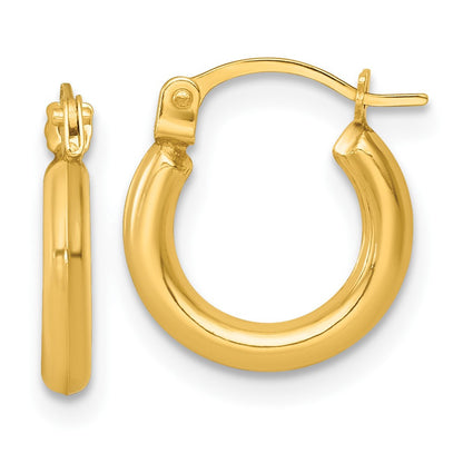 14k Yellow Gold Polished 2.00 x 12.00mm Round Tube Hoop Earrings