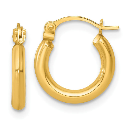 14k Yellow Gold Polished 2.00 x 12.00mm Round Tube Hoop Earrings