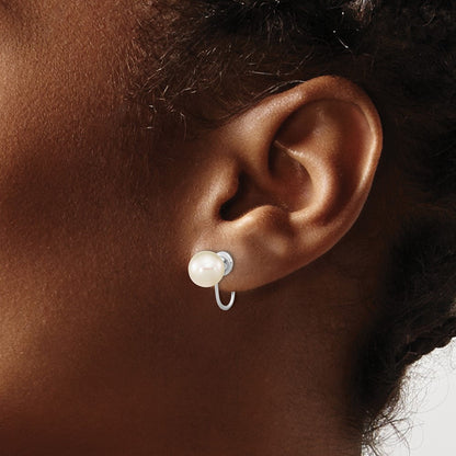 14k White Gold 7-8mm Round Freshwater Cultured Pearl Drop & Dangle Earrings
