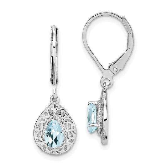 Sterling Silver Rhodium-plated Aquamarine Lever Back Dangle Earrings