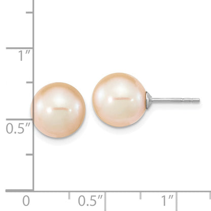 Sterling Silver Rhodium-plated 10mm Pink Freshwater Cultured Pearl Stud Earrings