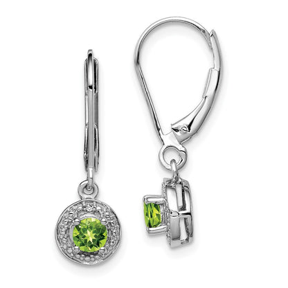 Sterling Silver Rhodium-plated Diam. & Peridot Dangle Earrings