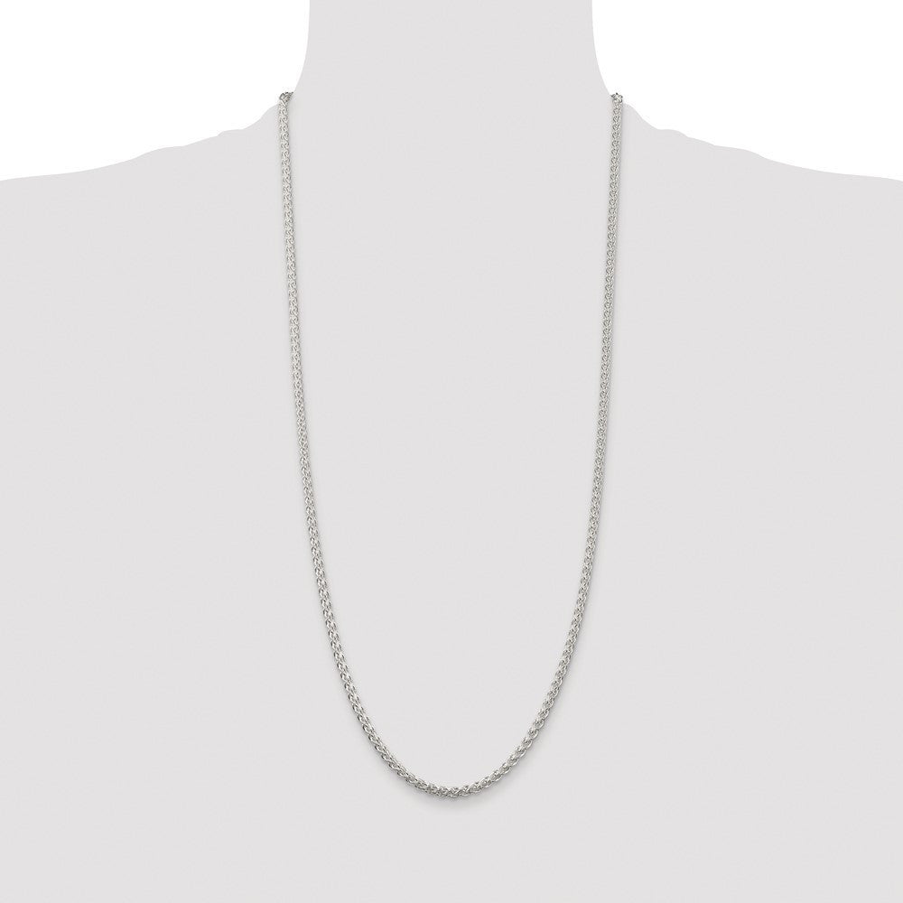 Sterling Silver Rhodium-plated 3mm Round Spiga Chain Necklace 30"