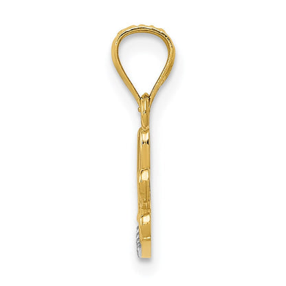 14k Yellow Gold Rhodium Diamond-cut LOVE Pendant