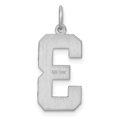 14k White Gold Large Brushed Diamond-cut Number 3 Charm Pendant