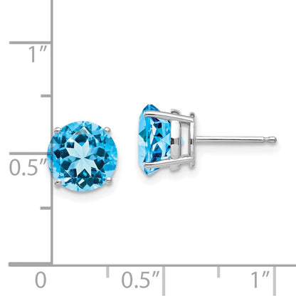 14k White Gold 8mm Blue Topaz Stud Earrings